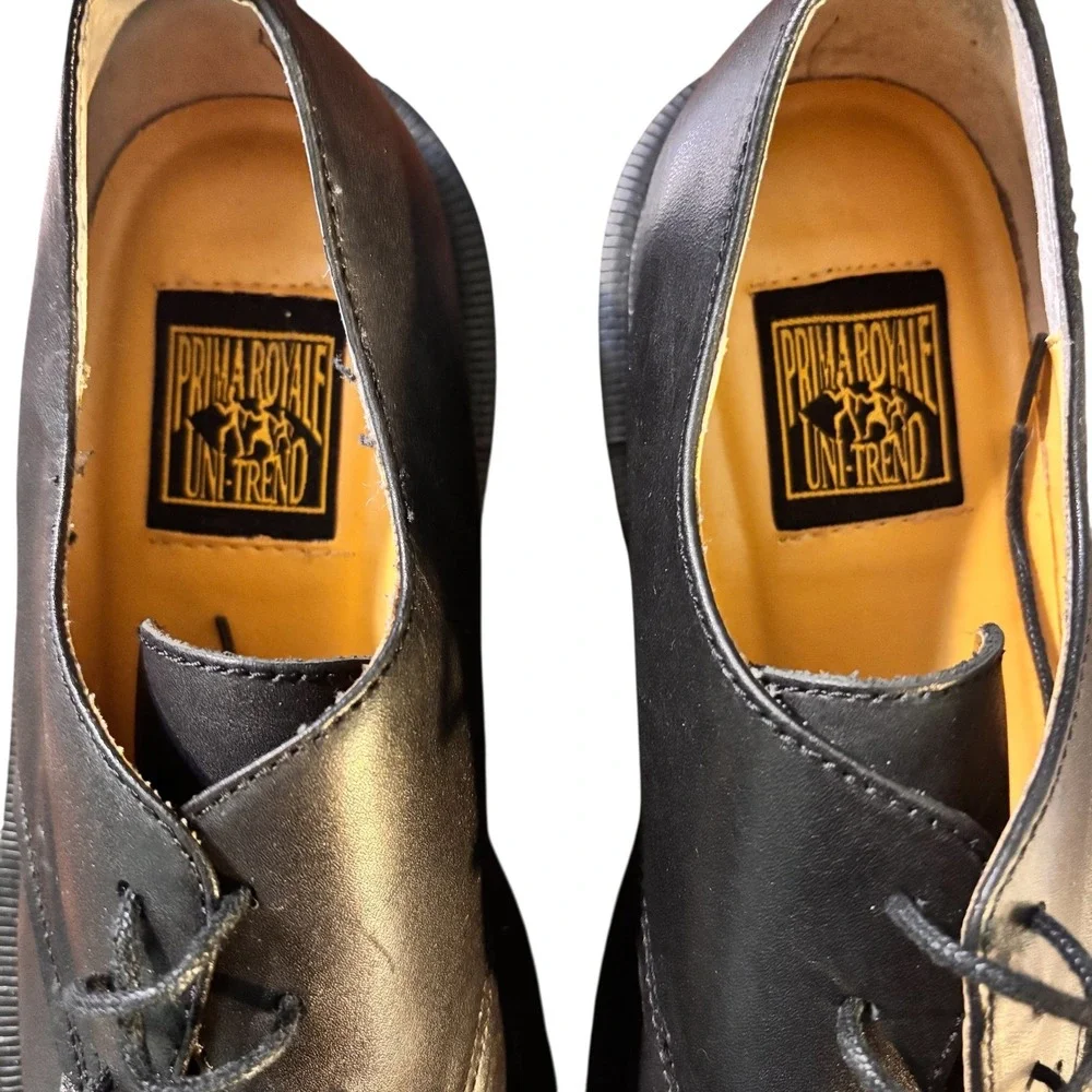 Prima Royale Uni Trend Black Leather Platform Chunky Lug Sole‎ Oxford Shoe Sz 9